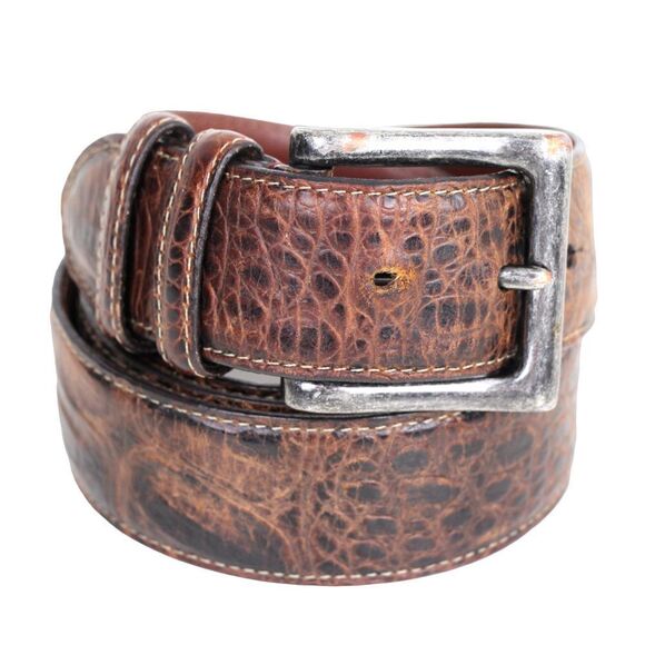 Torino CROCO BROWN GENUINE LEATHER 1.5"Wd CASUAL DRESS MEN'S BELT Sz 46 (P31 - Picture 2 of 16